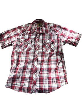 Coevals Club Mens Red & White Plaid Western Snap Button Short Sleeve Shirt XL